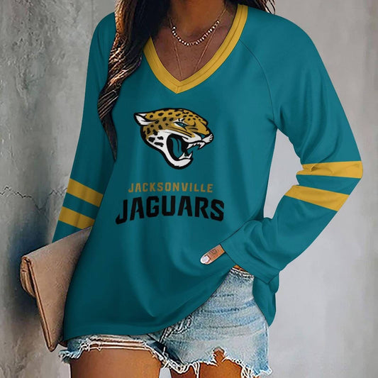 MEGA SALE - NEW CUSTOMIZED NFL30 JSJ JACKSONVILLE JAGUARS WOMEN'S V-NECK LONG SLEEVED SHIRT