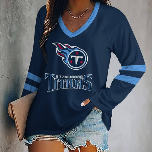 MEGA SALE - NEW CUSTOMIZED NFL31 TST TENNESSEE TITANS WOMEN'S V-NECK LONG SLEEVED SHIRT