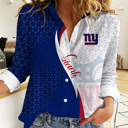 EXCLUSIVE EDITION - NEW CUSTOMIZED NFL32 NYG NEW YORK GIANTS WOMEN CASUAL SHIRT