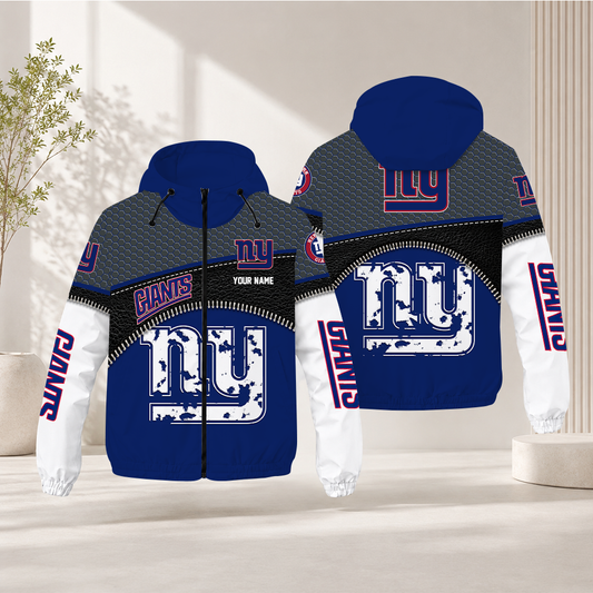 FINAL SALE - NEW CUSTOMIZED NFL32 NYG NEW YORK GIANTS WINDBREAKER JACKET