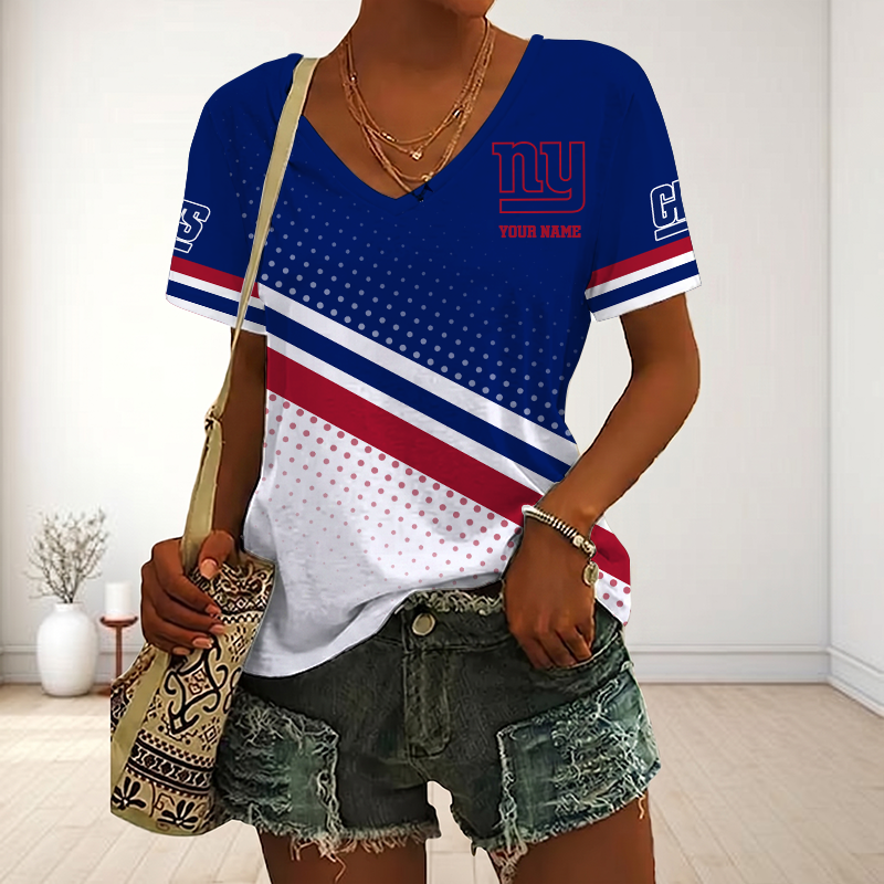 LIMITED EDITION - NEW CUSTOMIZED NFL32 NYG NEW YORK GIANTS V-NECK FEMALE SHIRT