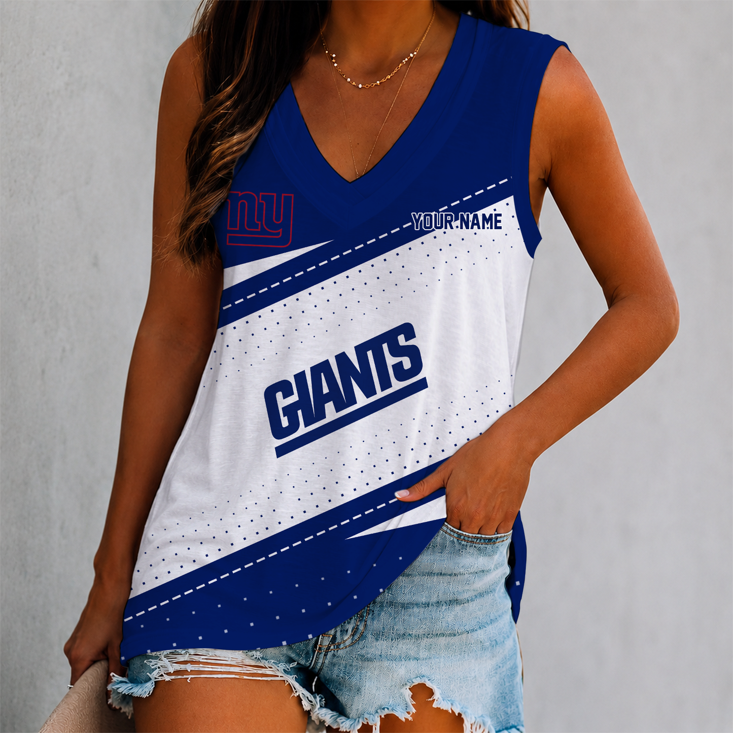 LIMITED EDITION - NEW CUSTOMIZED NFL32 NYG NEW YORK GIANTS WOMEN'S V-NECK TANK TOP