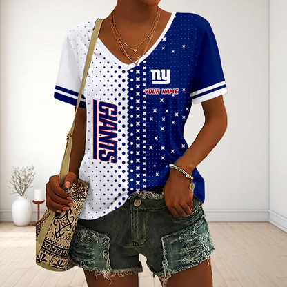 LIMITED EDITION - NEW CUSTOMIZED NFL32 NYG NEW YORK GIANTS V-NECK FEMALE SHIRT