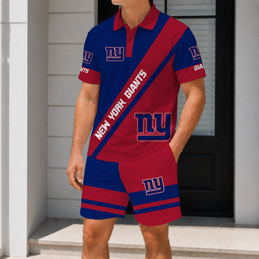 LIMITED EDITION - NEW CUSTOMIZED NFL32 NYG NEW YORK GIANTS POLO SHIRT & SHORT PANTS SET