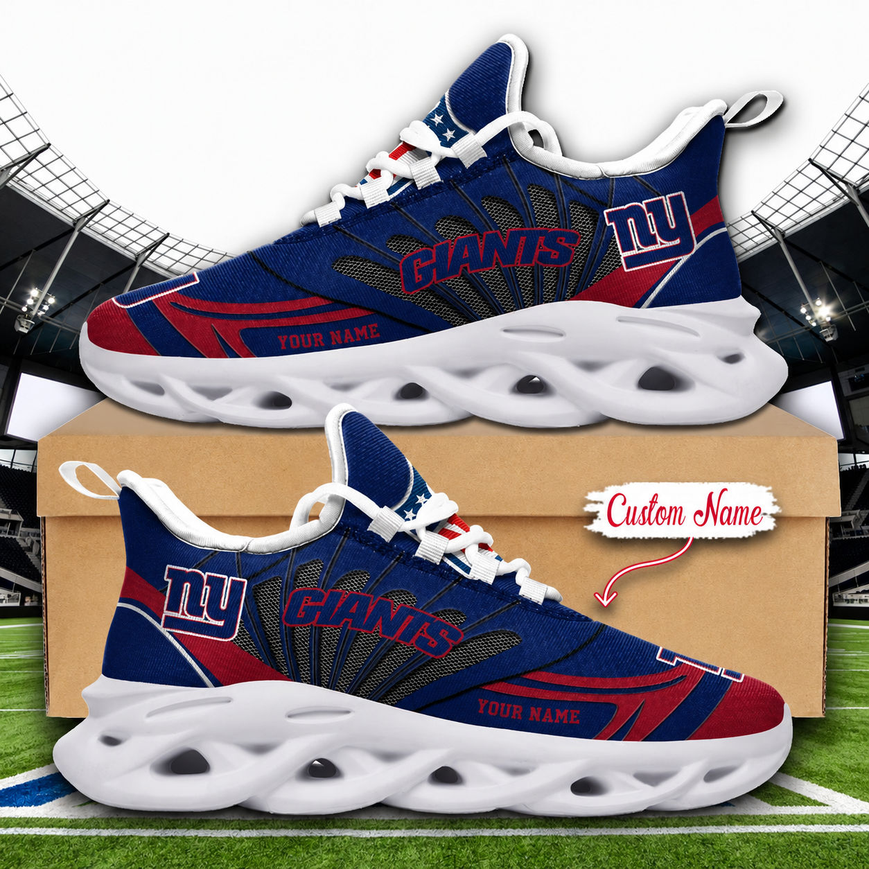 LIMITED EDITION - NEW CUSTOMIZED NFL32 NYG NEW YORK GIANTS UNISEX MAX SOUL SHOES