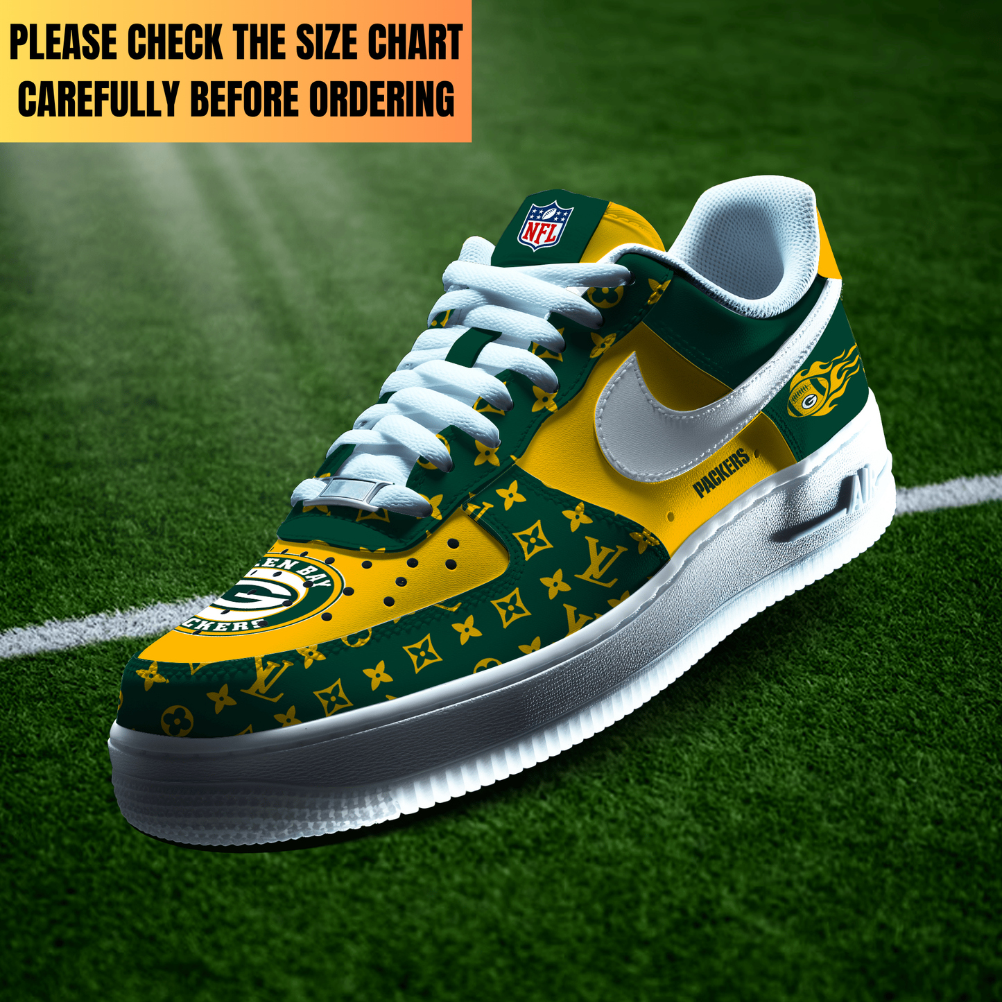 EXCLUSIVE  EDITION - NEW CUSTOMIZED NFL08 GBP GREEN BAY PACKERS AF1 SHOES