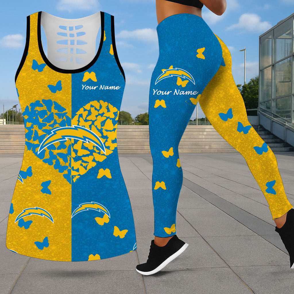 VIRAL EDITION - NEW CUSTOMIZED NFL09 LAC LOS ANGELES CHARGERS LEGGINGS & HOLLOW TANK TOP SET