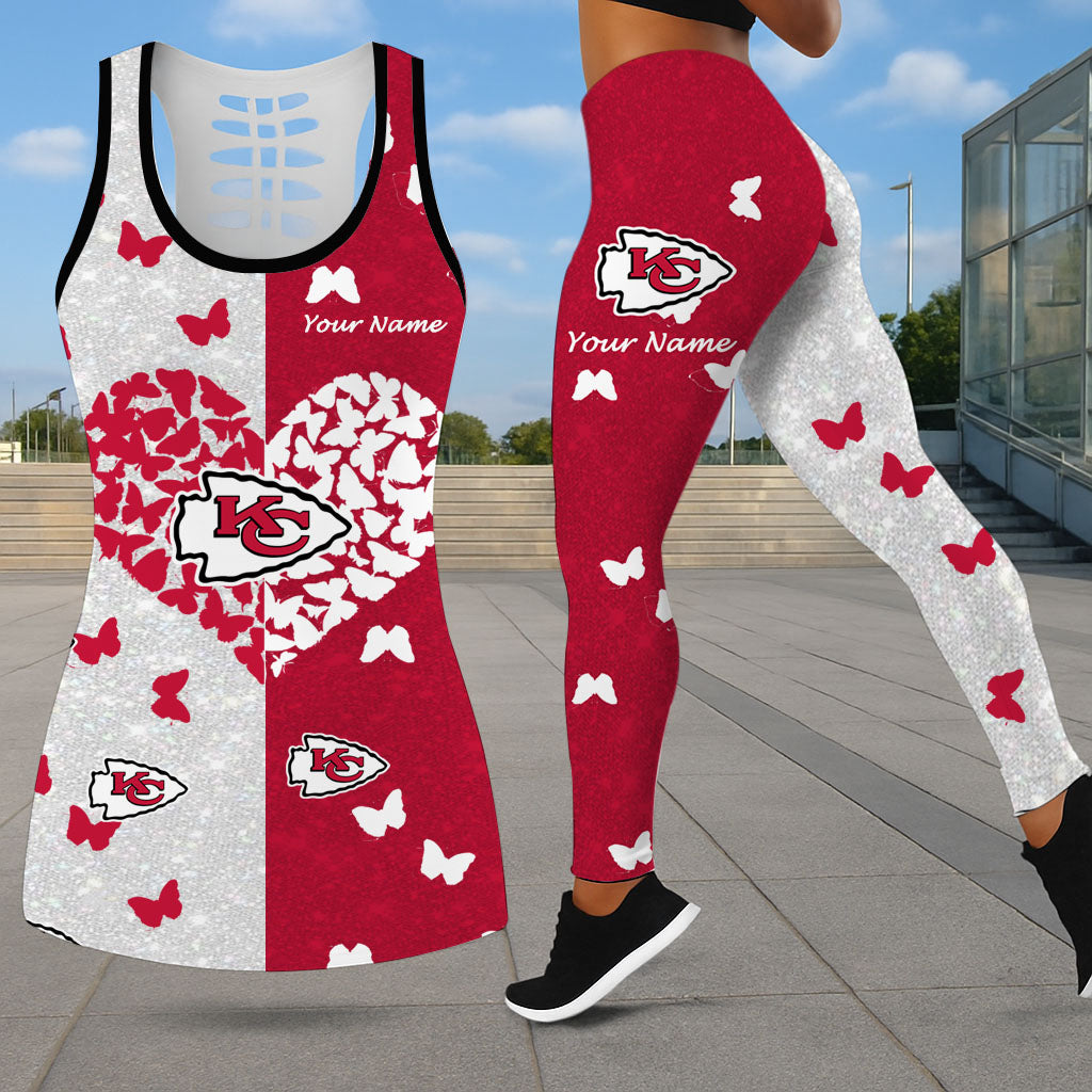 VIRAL EDITION - NEW CUSTOMIZED NFL01 KCC KANSAS CITY CHIEFS LEGGINGS & HOLLOW TANK TOP SET