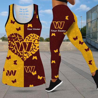 VIRAL EDITION - NEW CUSTOMIZED NFL12 WTC WASHINGTON COMMANDERS LEGGINGS & HOLLOW TANK TOP SET