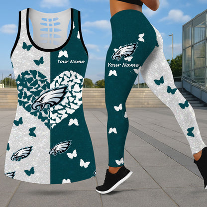 VIRAL EDITION - NEW CUSTOMIZED NFL02 PPE PHILADELPHIA EAGLES LEGGINGS & HOLLOW TANK TOP SET