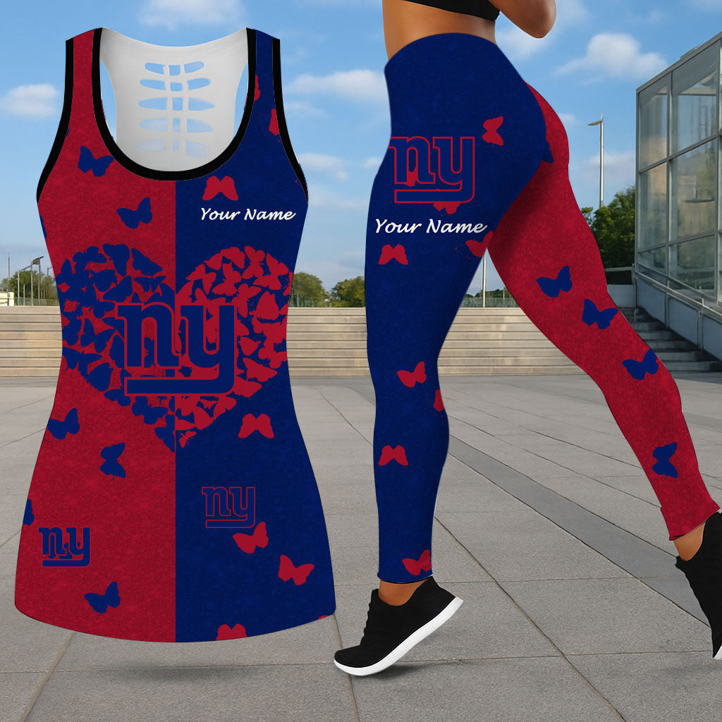 VIRAL EDITION - NEW CUSTOMIZED NFL32 NYG NEW YORK GIANTS LEGGINGS & HOLLOW TANK TOP SET