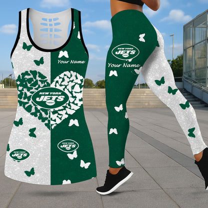 VIRAL EDITION - NEW CUSTOMIZED NFL25 NYJ NEW YORK JETS LEGGINGS & HOLLOW TANK TOP SET