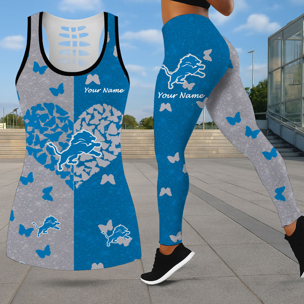 VIRAL EDITION - NEW CUSTOMIZED NFL04 DTL DETROIT LIONS LEGGINGS & HOLLOW TANK TOP SET