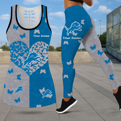 VIRAL EDITION - NEW CUSTOMIZED NFL04 DTL DETROIT LIONS LEGGINGS & HOLLOW TANK TOP SET