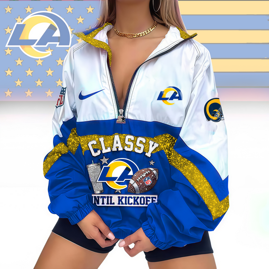 LIMITED EDITION - NEW CUSTOMIZED NFL22 LAR LOS ANGELES RAMS V-NECK ZIPPER SWEATSHIRT JACKET