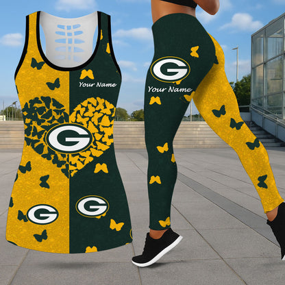 VIRAL EDITION - NEW CUSTOMIZED NFL08 GBP GREEN BAY PACKERS LEGGINGS & HOLLOW TANK TOP SET