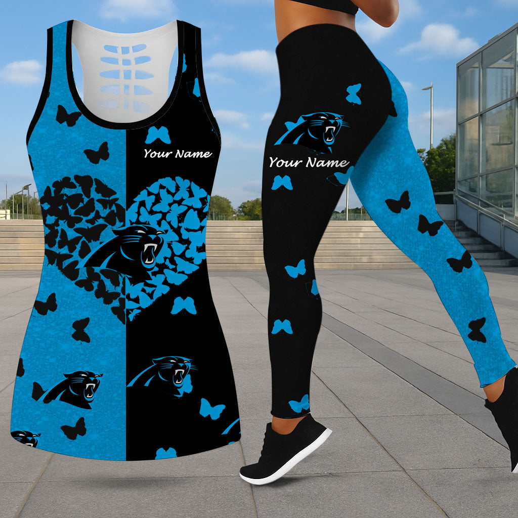 VIRAL EDITION - NEW CUSTOMIZED NFL23 CLP CAROLINA PANTHERS LEGGINGS & HOLLOW TANK TOP SET