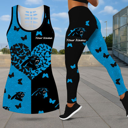 VIRAL EDITION - NEW CUSTOMIZED NFL23 CLP CAROLINA PANTHERS LEGGINGS & HOLLOW TANK TOP SET
