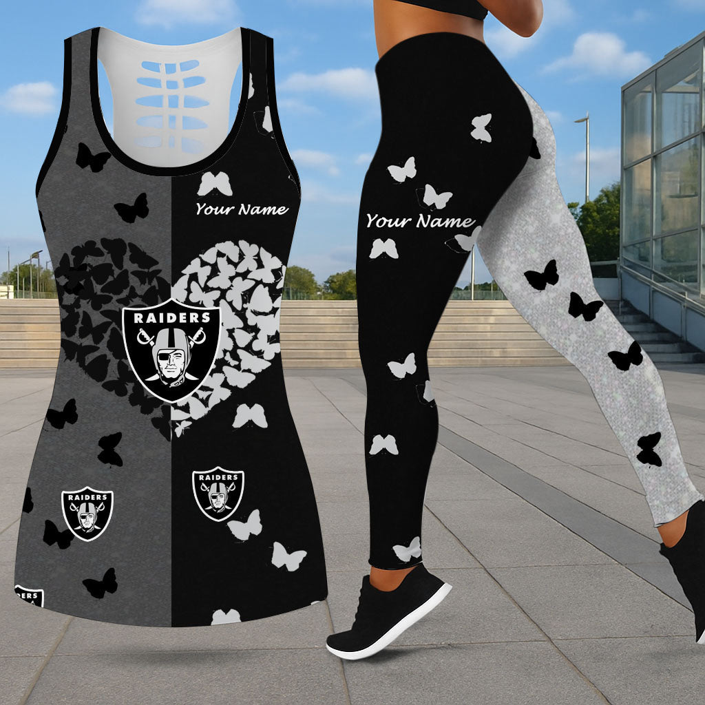VIRAL EDITION - NEW CUSTOMIZED NFL07 LVR LAS VEGAS RAIDERS LEGGINGS & HOLLOW TANK TOP SET