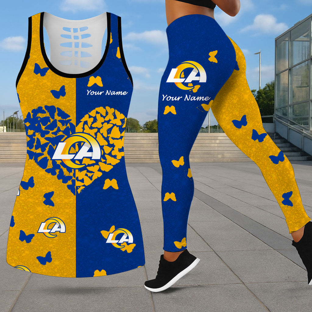 VIRAL EDITION - NEW CUSTOMIZED NFL22 LAR LOS ANGELES RAMS LEGGINGS & HOLLOW TANK TOP SET