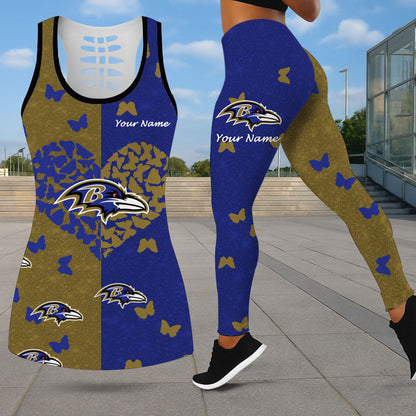 VIRAL EDITION - NEW CUSTOMIZED NFL28 BTR BALTIMORE RAVENS LEGGINGS & HOLLOW TANK TOP SET