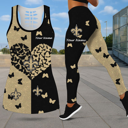 VIRAL EDITION - NEW CUSTOMIZED NFL24 NOS NEW ORLEANS SAINTS LEGGINGS & HOLLOW TANK TOP SET