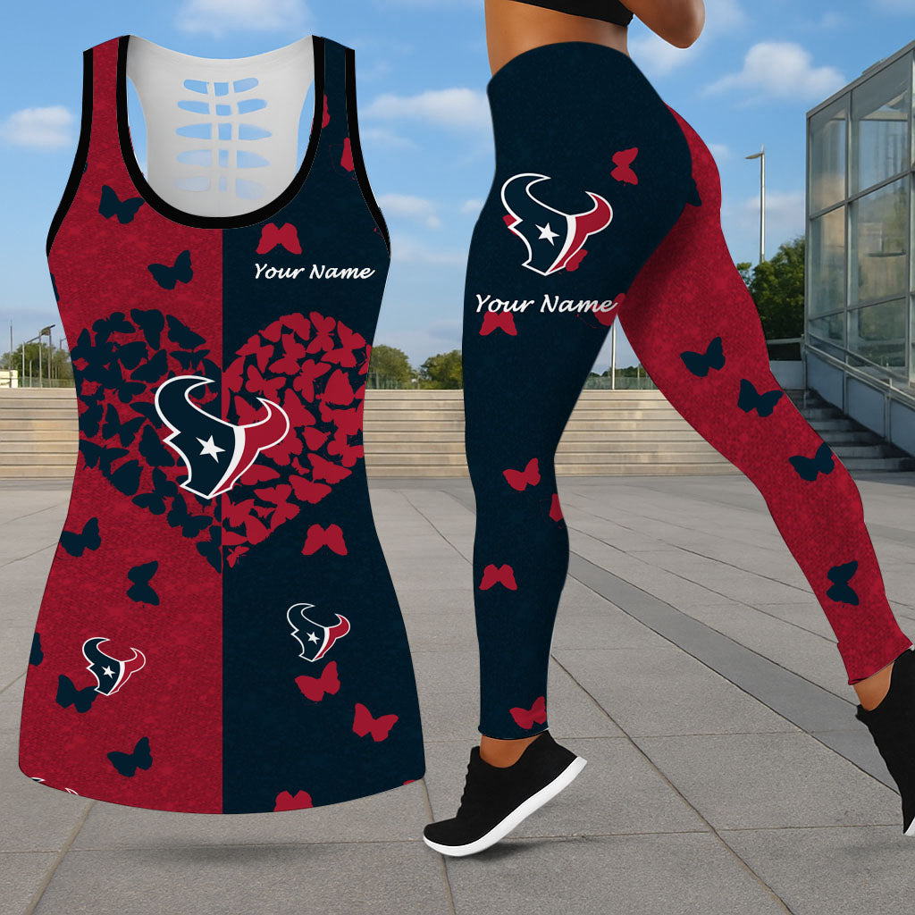 VIRAL EDITION - NEW CUSTOMIZED NFL15 HTT HOUSTON TEXANS LEGGINGS & HOLLOW TANK TOP SET