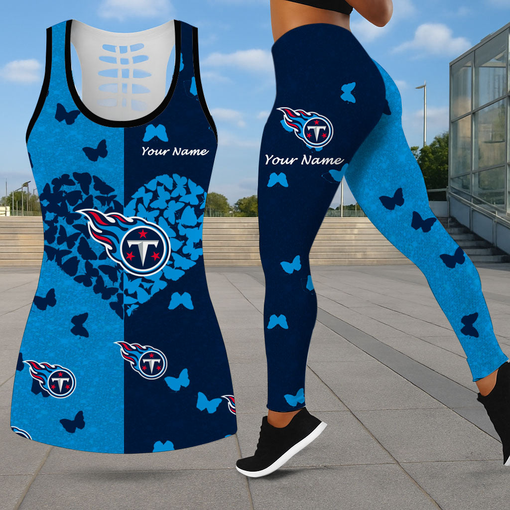 VIRAL EDITION - NEW CUSTOMIZED NFL31 TST TENNESSEE TITANS LEGGINGS & HOLLOW TANK TOP SET