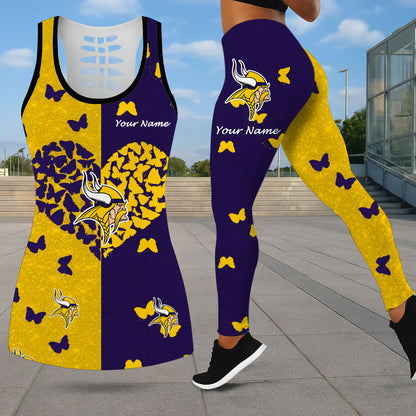 VIRAL EDITION - NEW CUSTOMIZED NFL05 MVK MINNESOTA VIKINGS LEGGINGS & HOLLOW TANK TOP SET